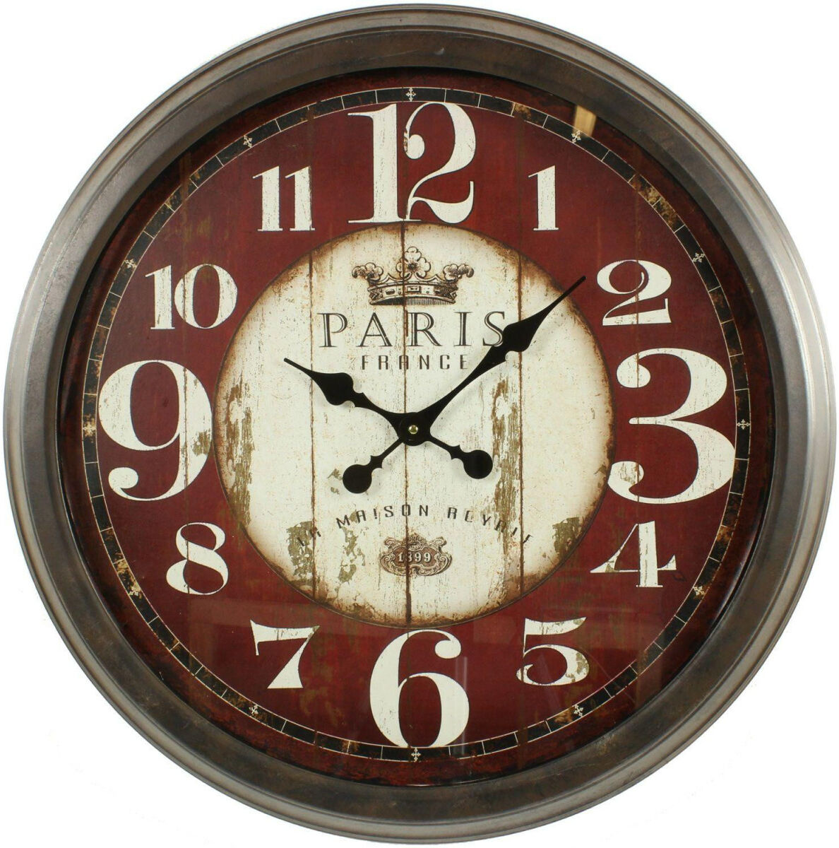 Décoration d'Autrefois Grande Horloge Ancienne Murale Paris France 70cm - Fer - Rouge-Bordeaux