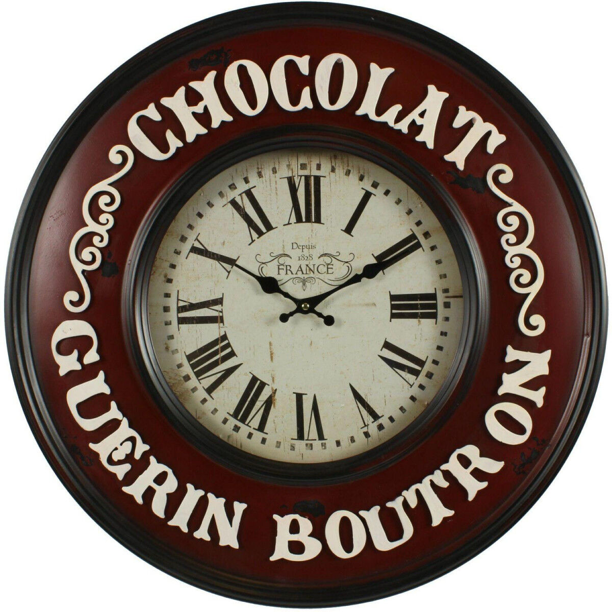 Décoration d'Autrefois Horloge Ancienne Murale Chocolat Guerin-Boutron 59cm - Fer - Rouge-Bordeaux