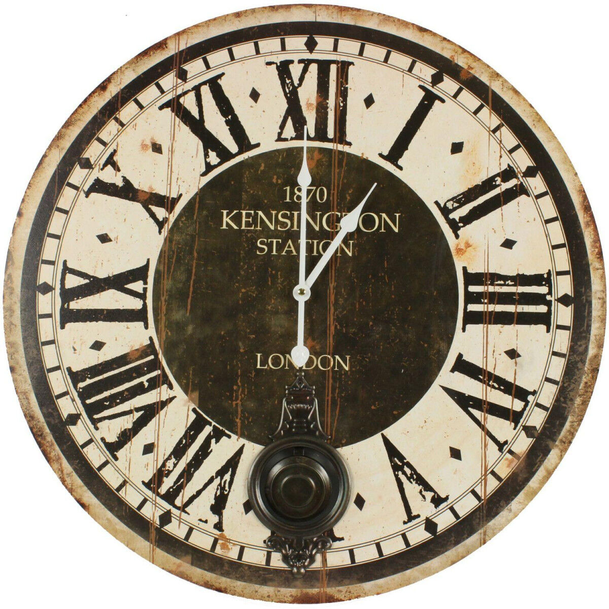 Décoration d'fois Horloge Ancienne Balancier 1870 Kesington Station London 58cm - Bois - Blanc