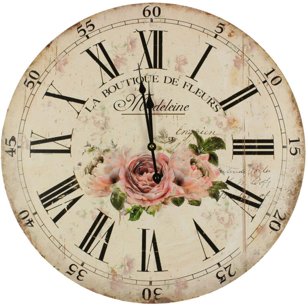 Décoration d'Autrefois Horloge Ancienne Murale La Boutique De Fleurs 58cm - Bois - Blanc