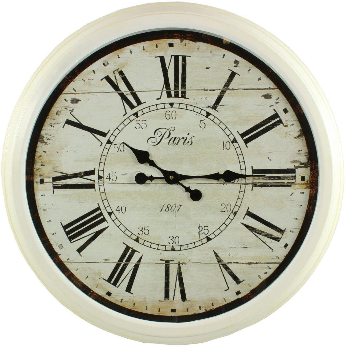 Décoration d'Autrefois Grande Horloge Ancienne Murale Paris 1807 70cm - Fer - Blanc