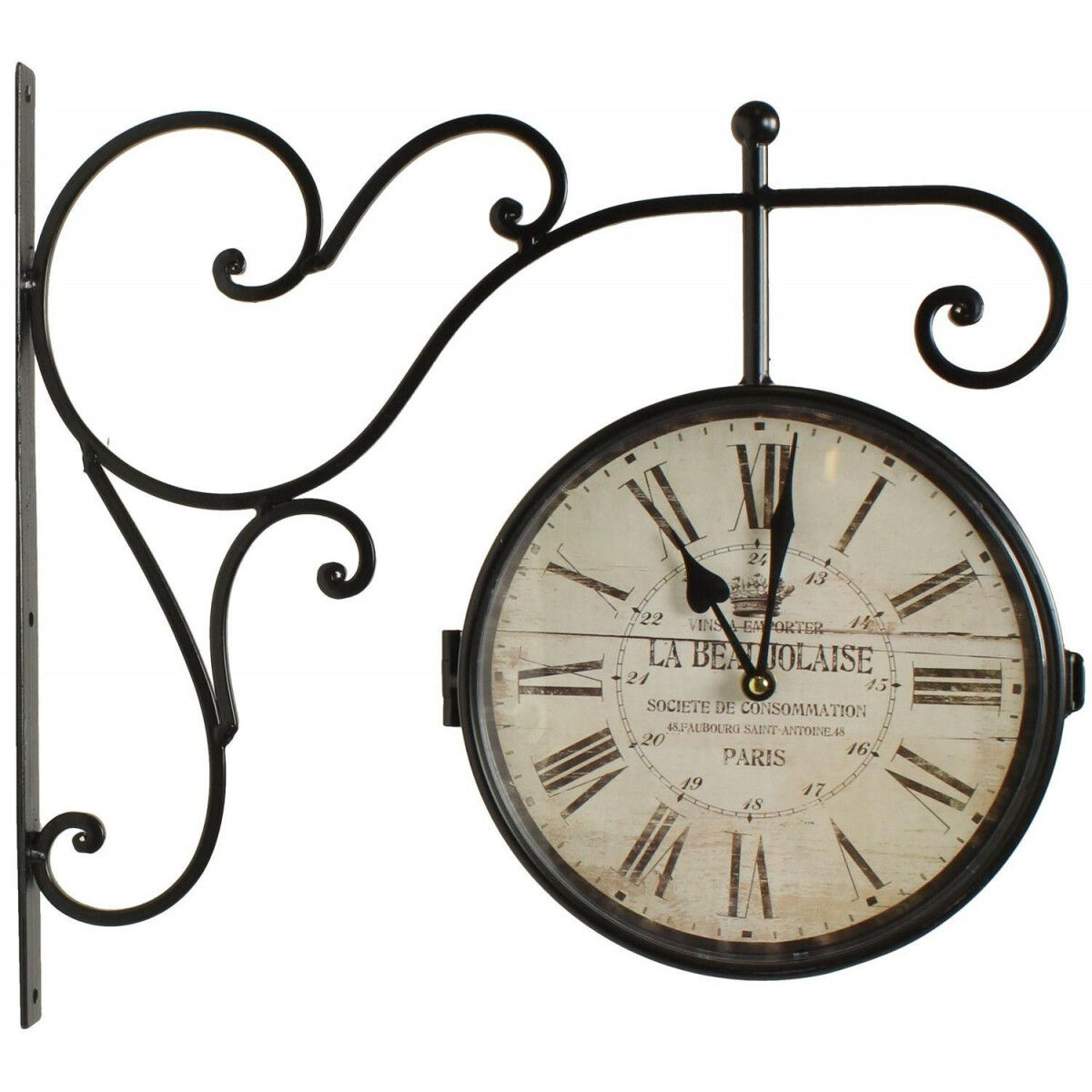 Décoration d'fois Horloge De Gare Ancienne Double Face La Beaujolaise 24cm - Fer Forgé - Blanc