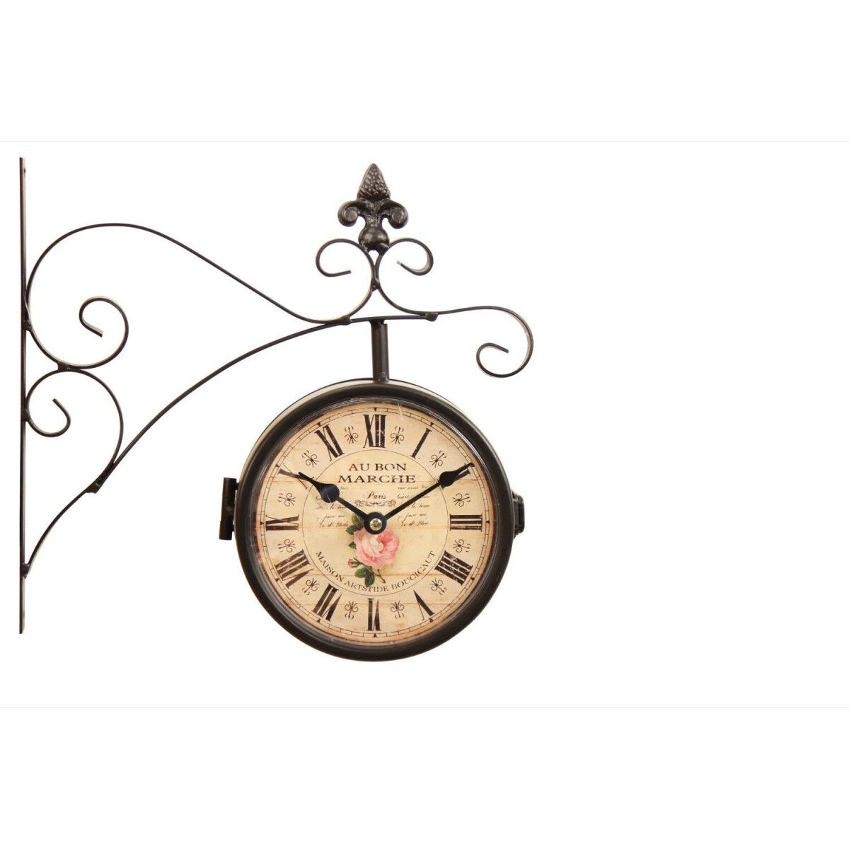 Décoration d'fois Horloge De Gare Ancienne Double Face Au Bon Marché 16cm - Fer Forgé - Blanc