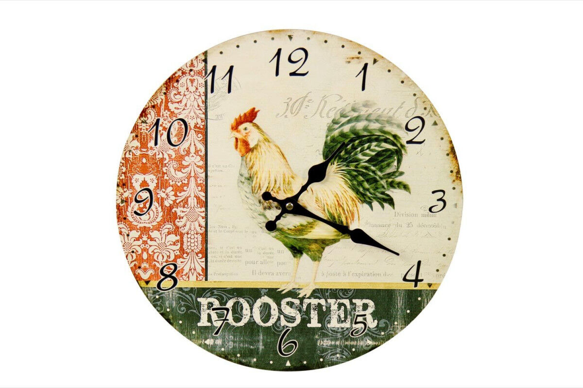 Décoration d'fois Horloge Ancienne Murale Coq 34cm - Bois - Blanc