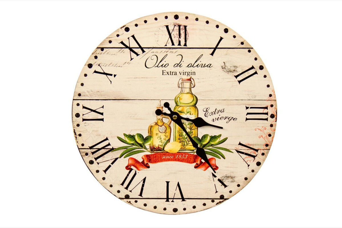 Décoration d'fois Horloge Ancienne Murale Huile d'Olive 34cm - Bois - Blanc