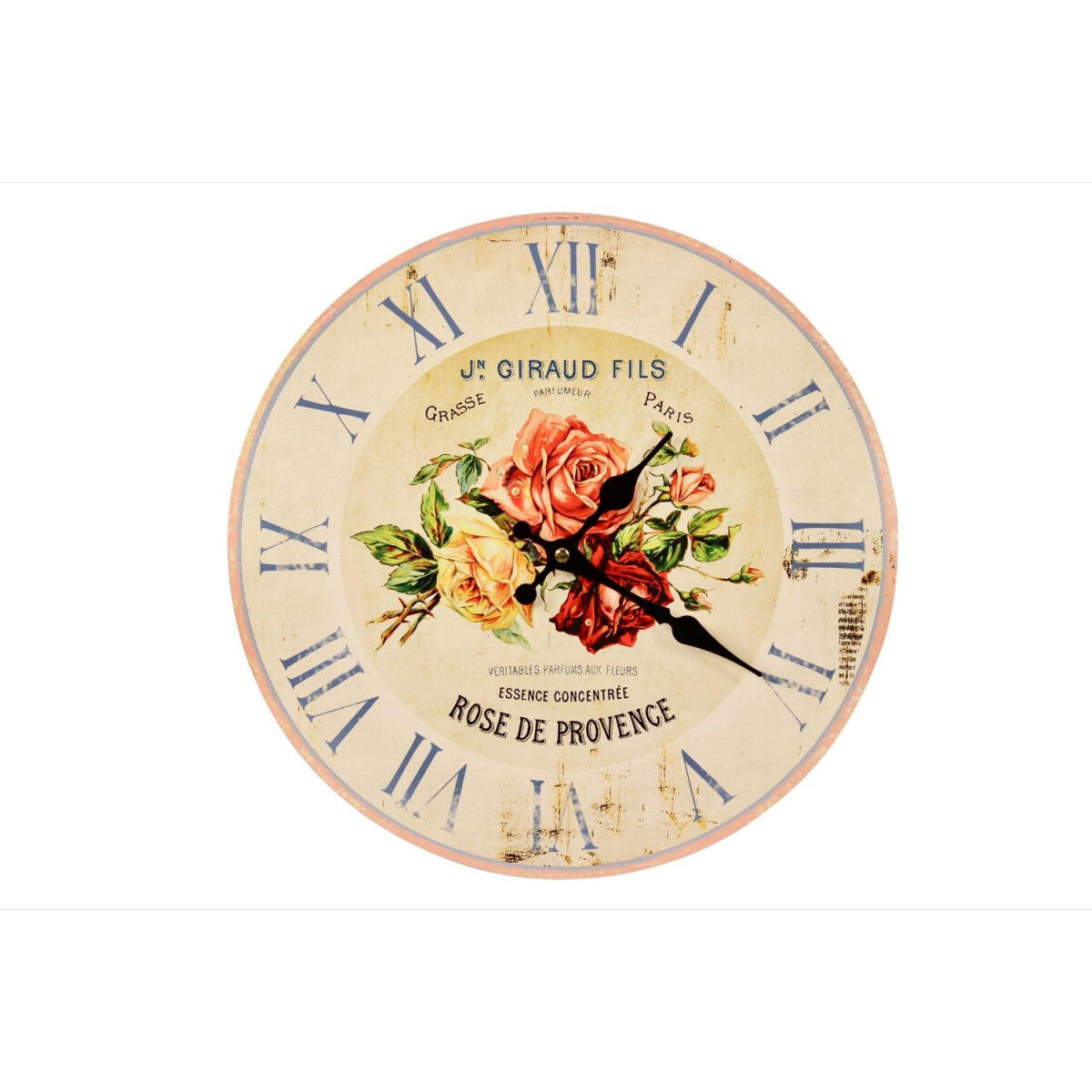 Décoration d'fois Horloge Ancienne Murale Rose de Provence 34cm - Bois - Blanc