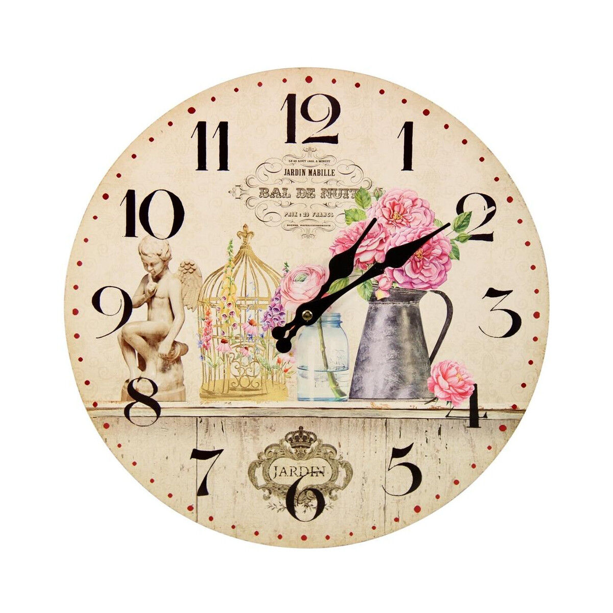 Décoration d'fois Horloge Ancienne Murale Vase Rose 34cm - Bois - Blanc