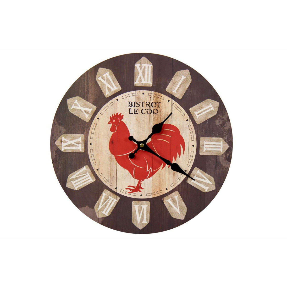 Décoration d'fois Horloge Ancienne Murale Bistrot le Coq 34cm - Bois - Marron