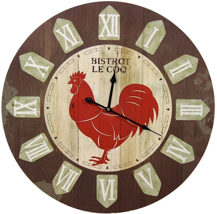 Décoration d'fois Horloge Ancienne Murale Bistrot le Coq 58cm - Bois - Marron