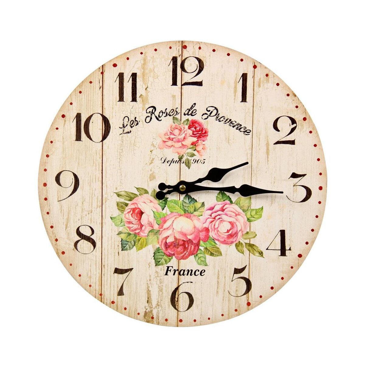 Décoration d'fois Horloge Ancienne Murale Les Roses de Provence 34cm - Bois - Blanc