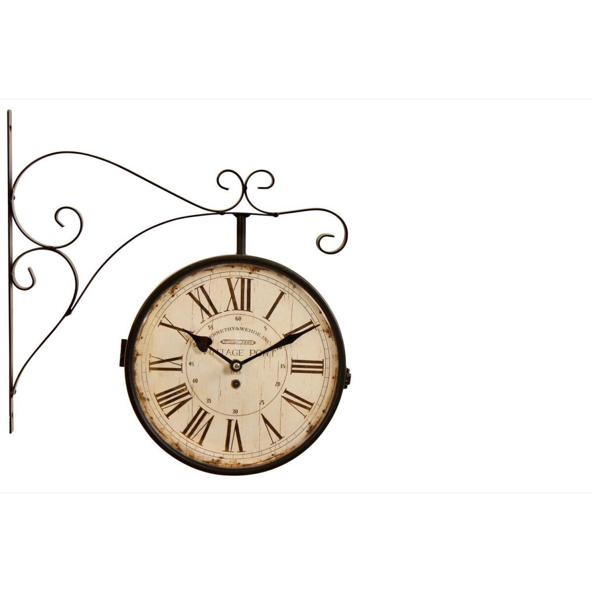Décoration d'fois Horloge De Gare Ancienne Double Face Vintage Port 24cm - Fer Forgé - Blanc