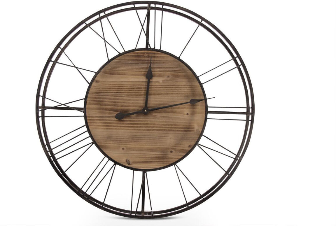 Décoration d'fois Grande Horloge Ancienne Bois Métal Marron 70x7x70cm