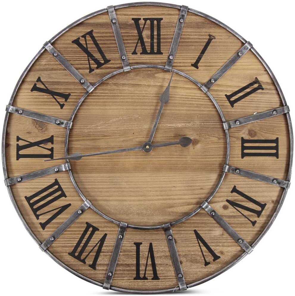 Décoration d'fois Grande Horloge Ancienne Bois Métal Marron 66x4x66cm