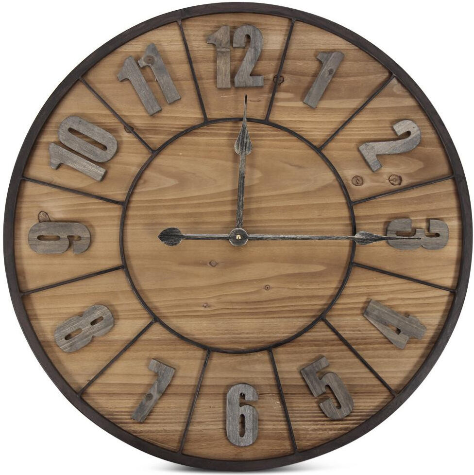 Décoration d'fois Grande Horloge Ancienne Bois Métal Marron 60x3.5x60cm