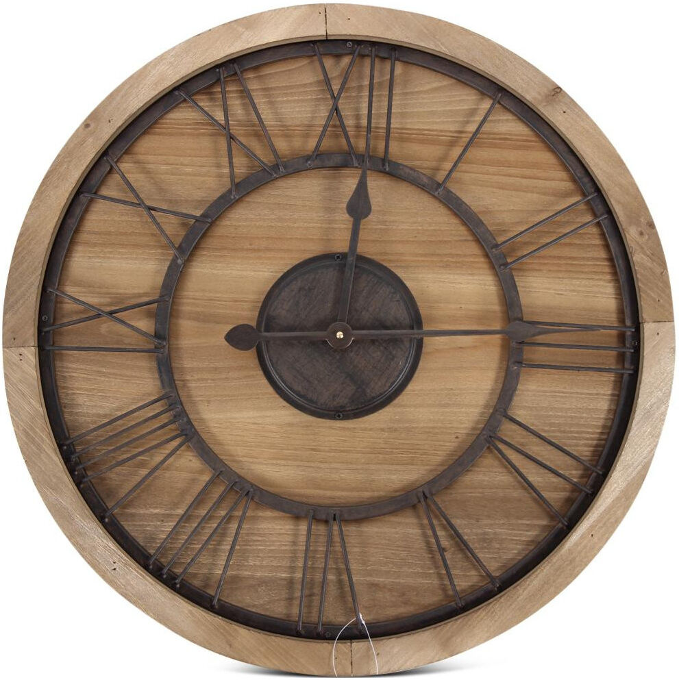 Décoration d'fois Grande Horloge Ancienne Bois Métal Marron 60x3x60cm