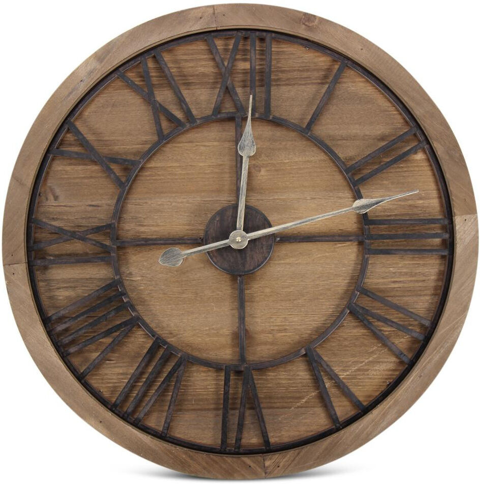 Décoration d'fois Grande Horloge Ancienne Bois Métal Marron 60x3x60cm