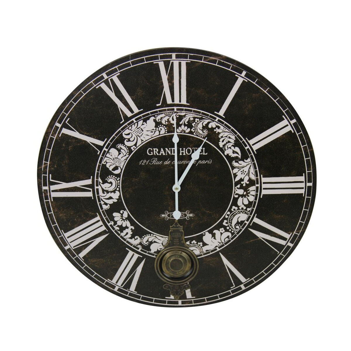 Décoration d'Autrefois Horloge Ancienne Balancier Grand Hôtel 58cm - Bois - Noir