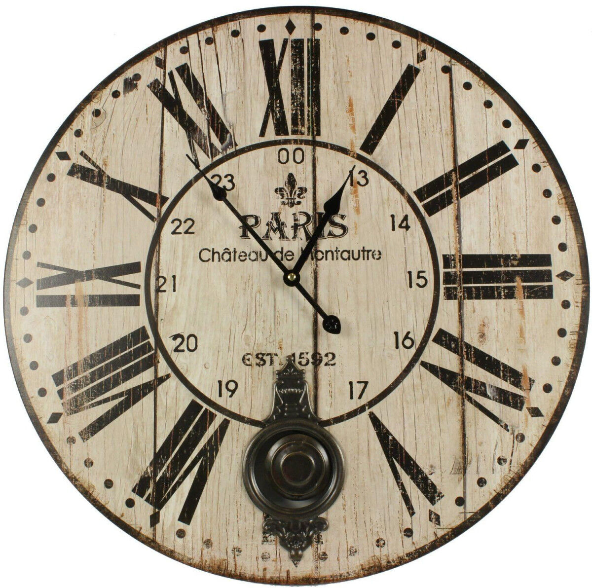 Décoration d'Autrefois Horloge Ancienne Balancier Paris Château De Monceau 58cm - Bois - Blanc