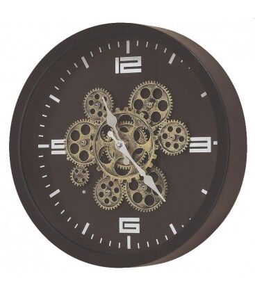 Wadiga Horloge Murale Ronde Métal Noir Rouages - Diamètre 38cm