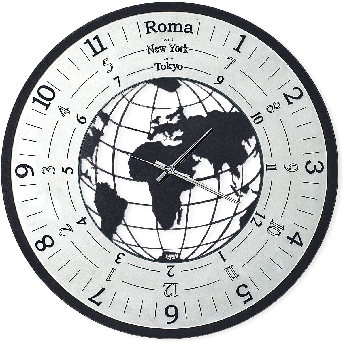 Casa Shop Orologio da parete con fusi orari World piccolo Nero