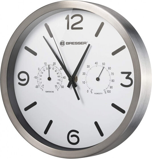 Bresser wandklok MyTime 25 cm aluminium wit - Wit