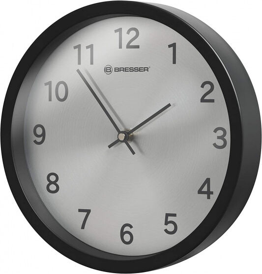 Bresser wandklok MyTime 25 cm aluminium zwart/zilver - Zwart,Zilvergrijs