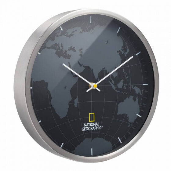 National Geographic wandklok wereldbol 30 cm aluminium zilvergrijs - Zilvergrijs