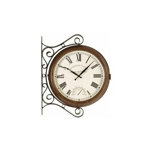 GARDEN MILE 15' Double Sided Station Clock & Thermometer Outdoor-Indoor Wall Mounted