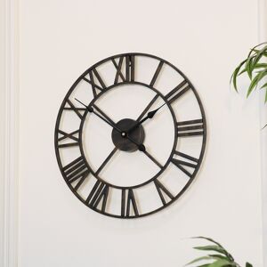 Rustic Black Skeleton Wall Clock with Roman Numerals 40cm x 40cm Material: Iron