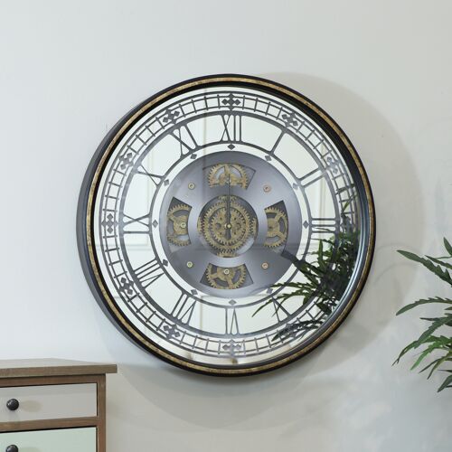 Antique Gold Mirrored Cog Wall Clock Material: Wood / Glass