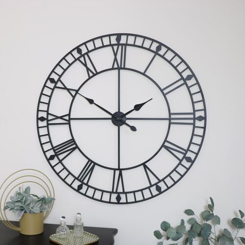 Extra Large Black Metal Skeleton Clock 100cm x 100cm Material: Metal