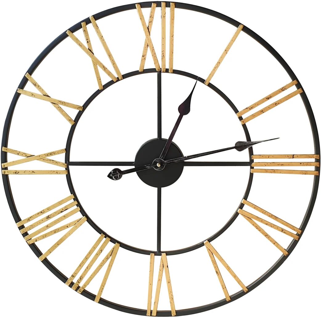 Photos - Wall Clock Borough Wharf 60Cm Metal Skeleton Clock- Black And Gold black/yellow/brown