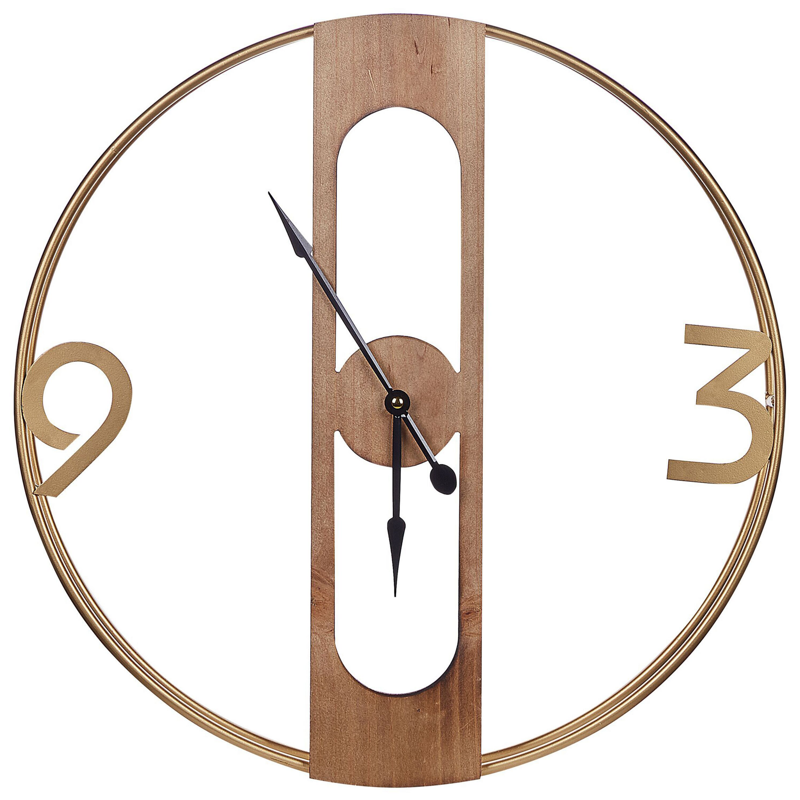 Beliani Wall Clock Brown MDF ø 50 cm Wooden Effect Rustic Interiors Kitchen Bedroom Living Room
