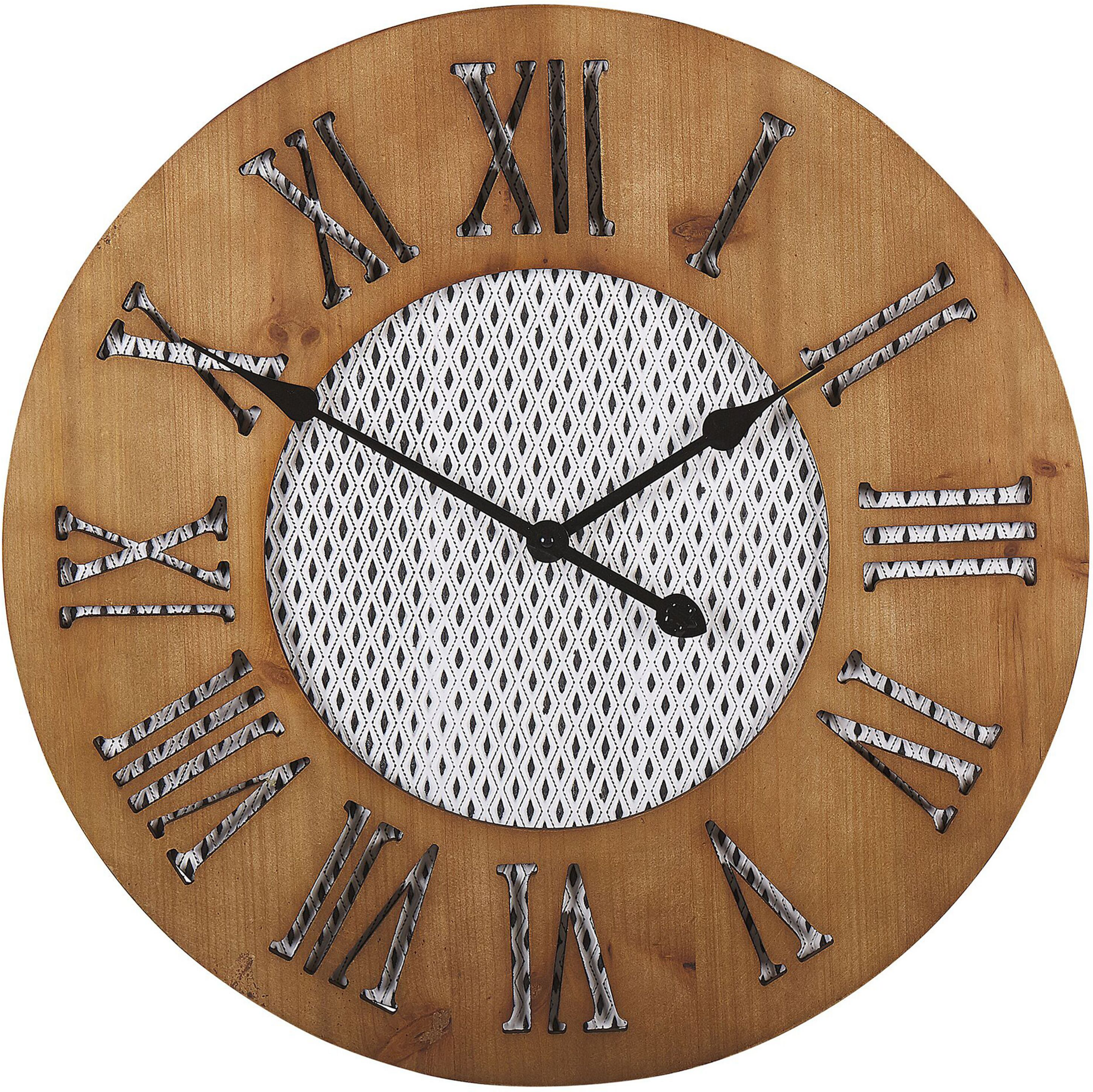 Beliani Wall Clock Dark Wood Round ø 60 cm Handmade Diamond Pattern Face