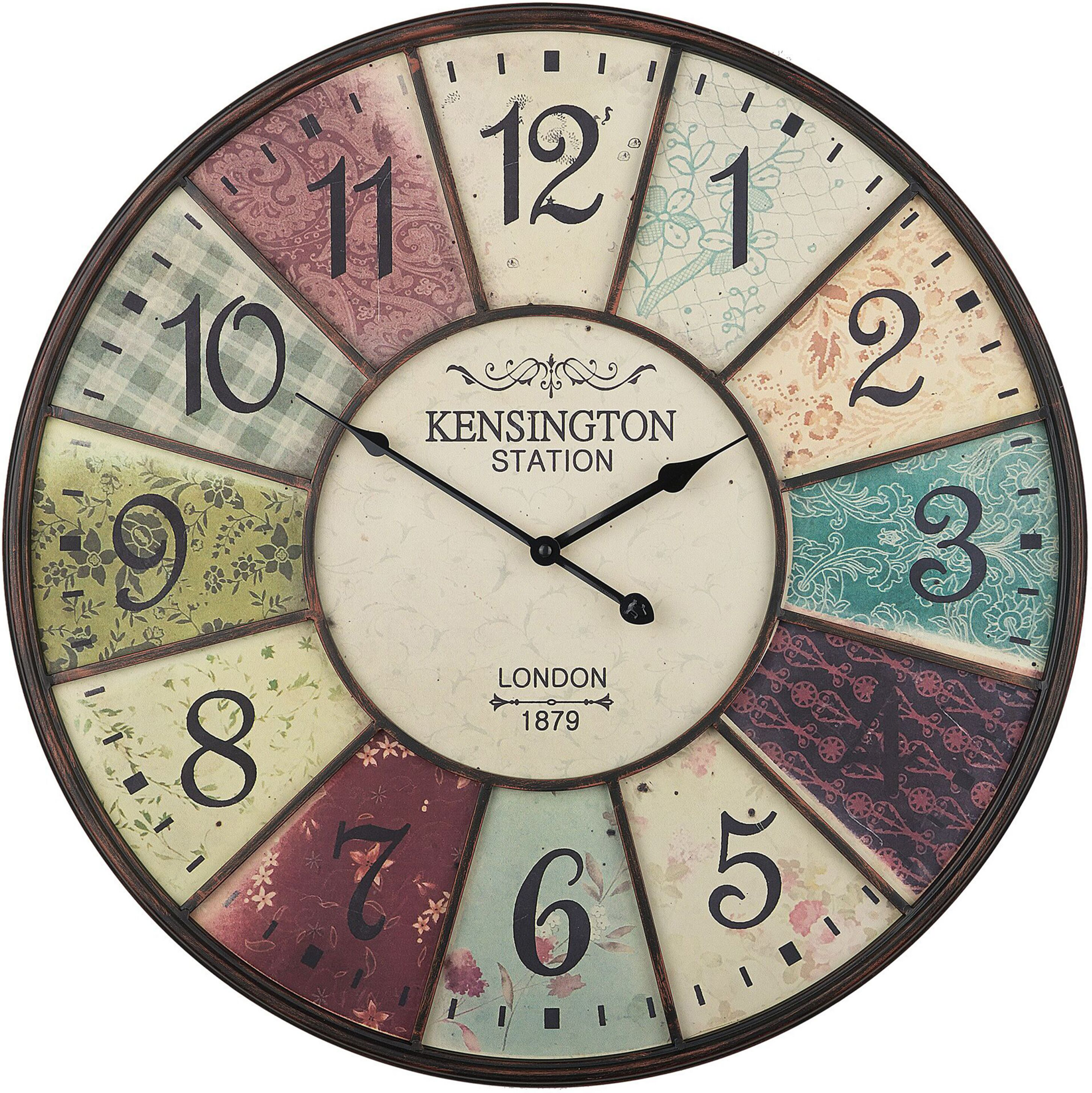 Beliani Wall Clock Multicolour Distressed Iron Vintage Design Train Station Style Round 59 cm