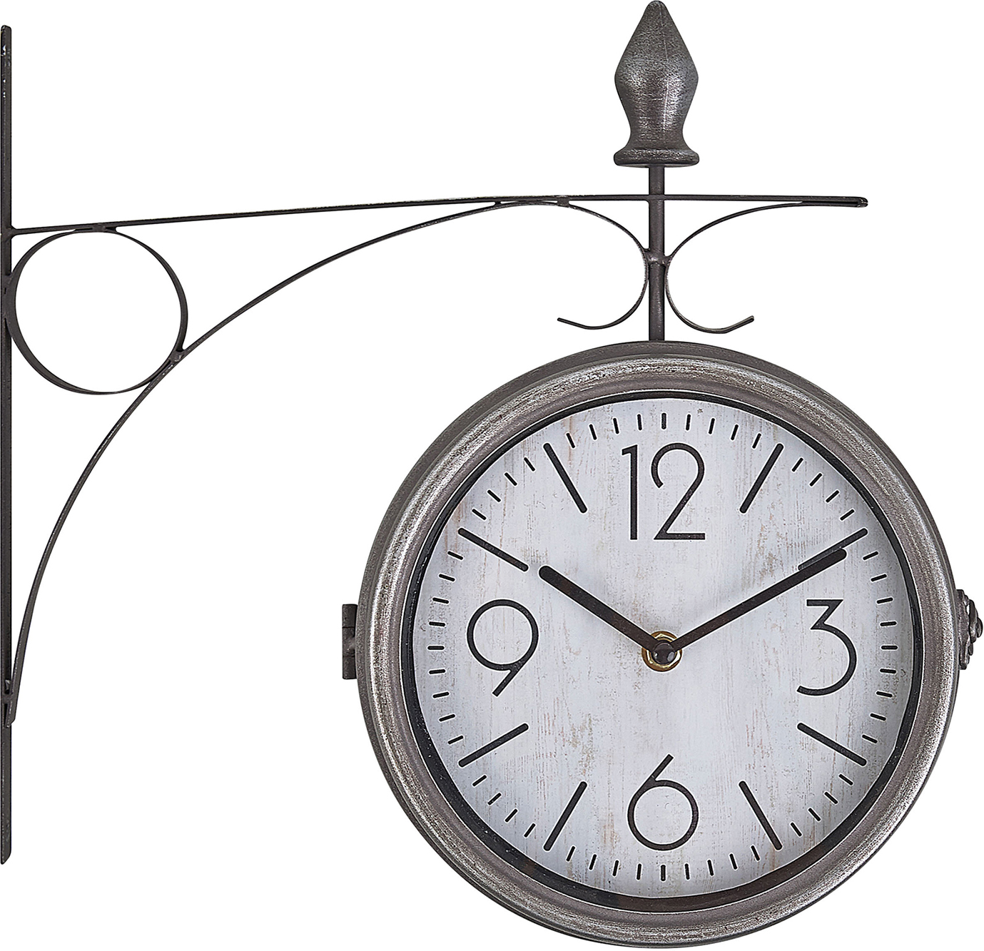 Beliani Wall Clock Silver and White Iron Vintage Design Two-Sided Romont