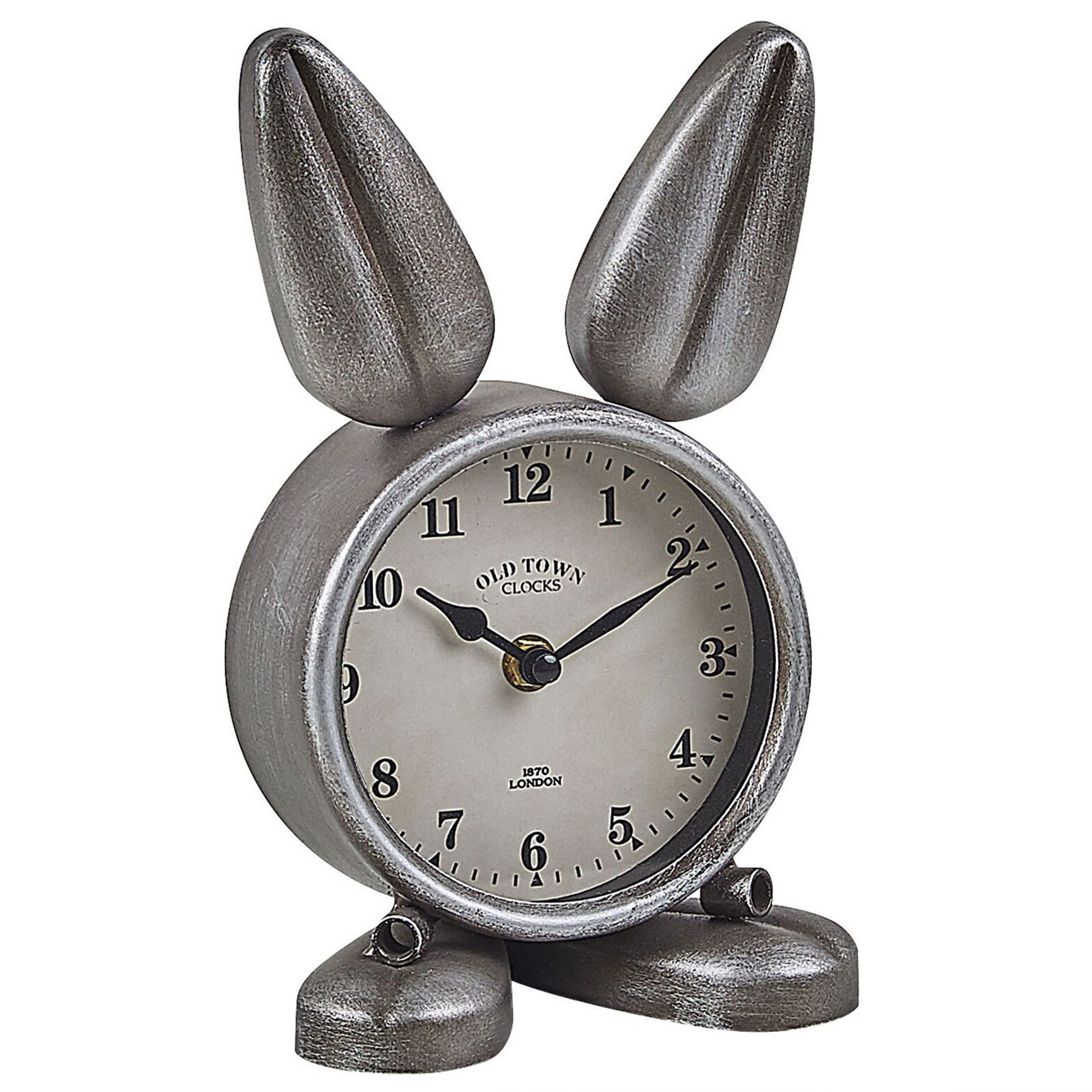 Beliani Table Clock Bunny-Shaped Metal Silver Modern