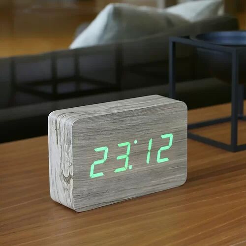 Symple Stuff Modern Digital Birch Solid Wood Electric Alarm Tabletop Clock Symple Stuff Finish: Ash/Green  - Size: Kingsize (5')