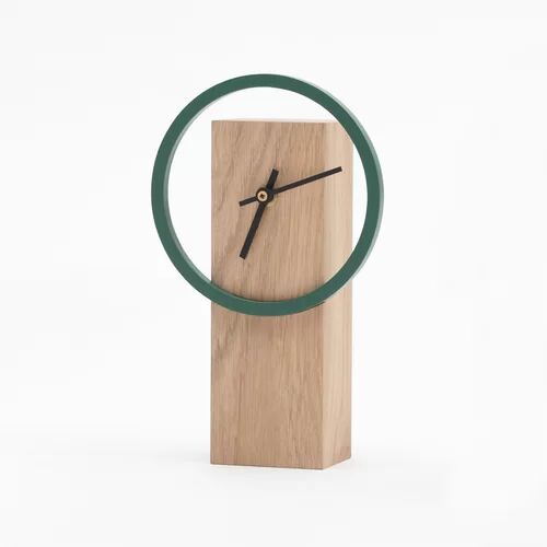 Gracie Oaks Analog Oak Electric Tabletop Clock Gracie Oaks Colour: Pine Green  - Size: 42cm H X 80cm W X 80cm D