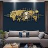 Homary 59" x 23" Luxury Oversized World Map Wall Clock Golden Metal Home Decor