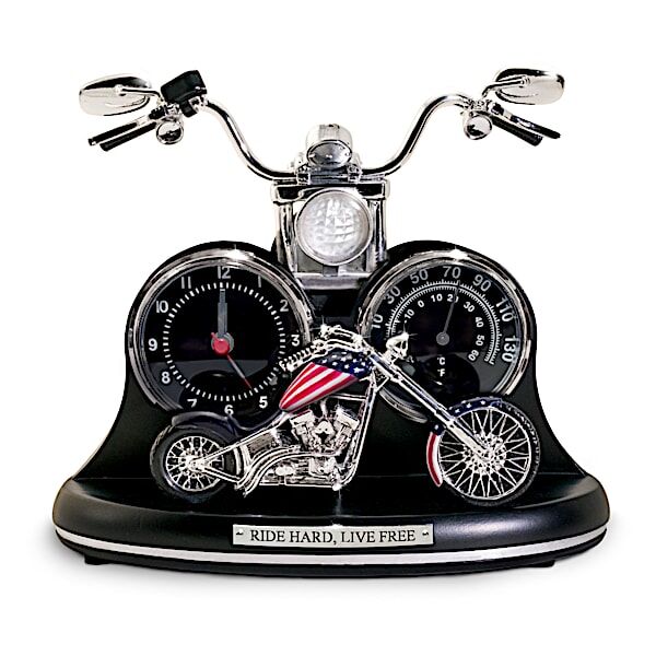 The Bradford Exchange Patriotic Motorcycle Tabletop Thermometer Clock