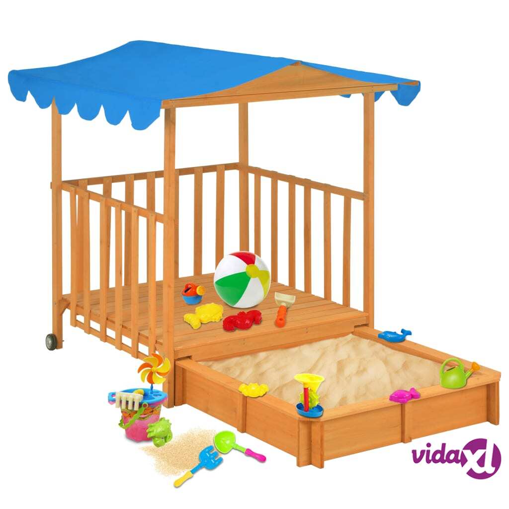vidaXL Kids Playhouse with Sandbox Fir Wood Blue UV50