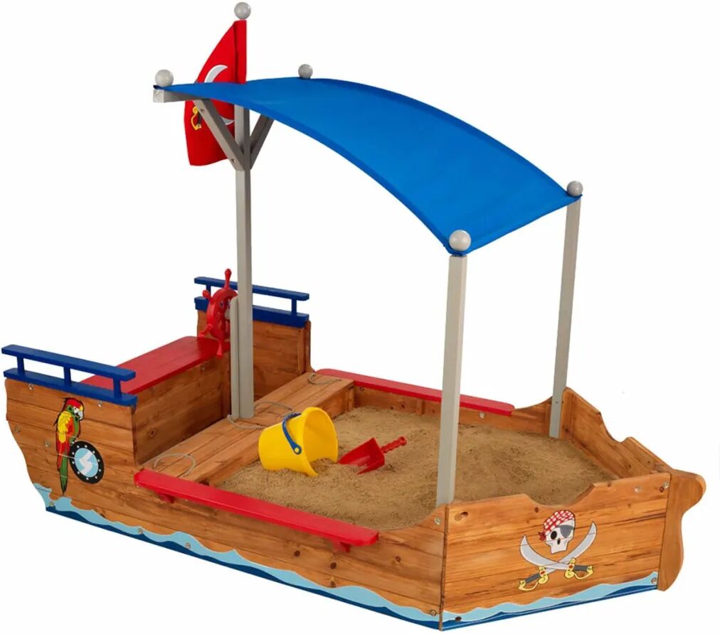 KidKraft Bac à sable bateau de pirates extérieur avec auvent Bois 00128