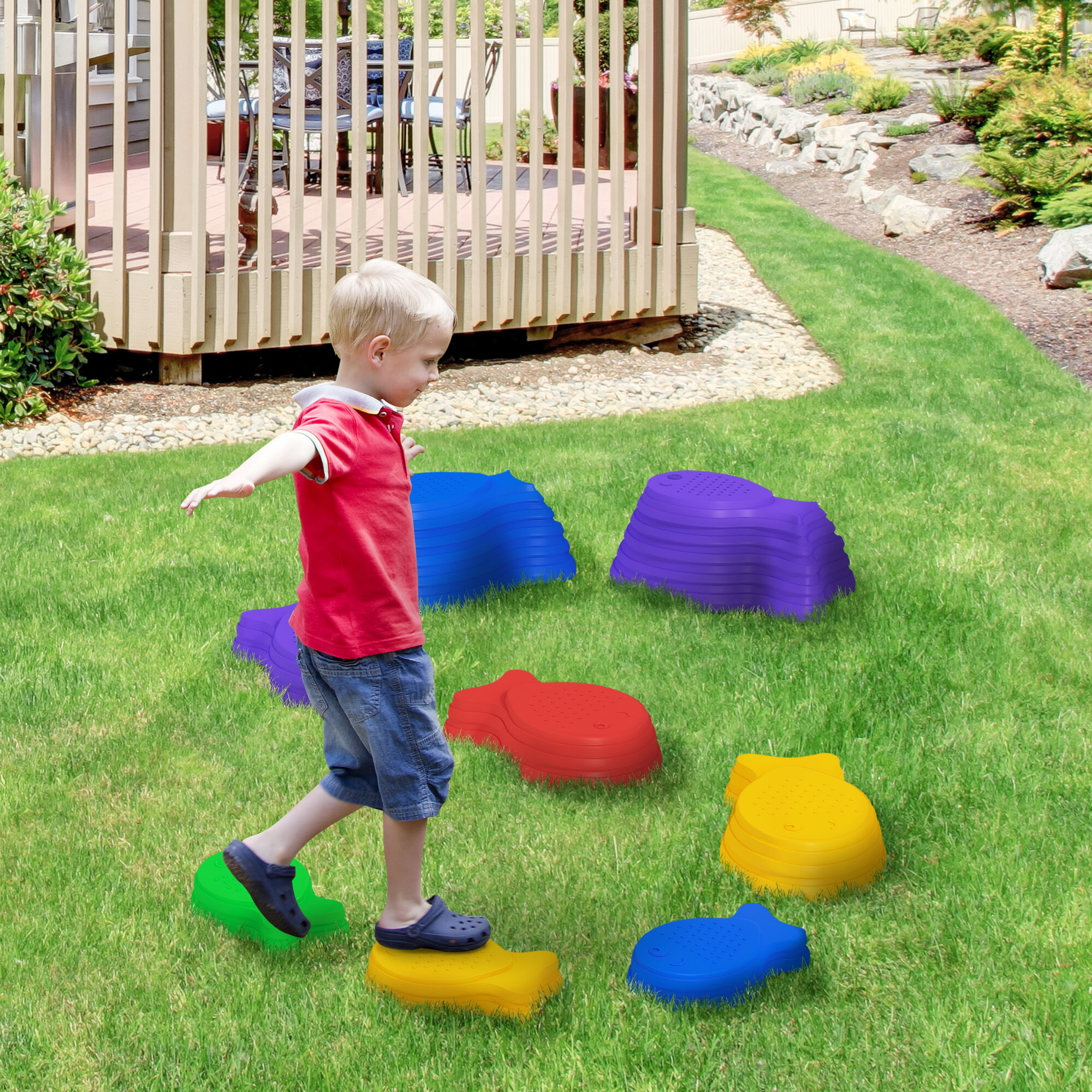 Outsunny Stepping Stones Kids, 8 Pieces Balance River Stones, for Obstacle Course Sensory Play, Outdoor Indoor for 3-8 Years Old   Aosom Canada