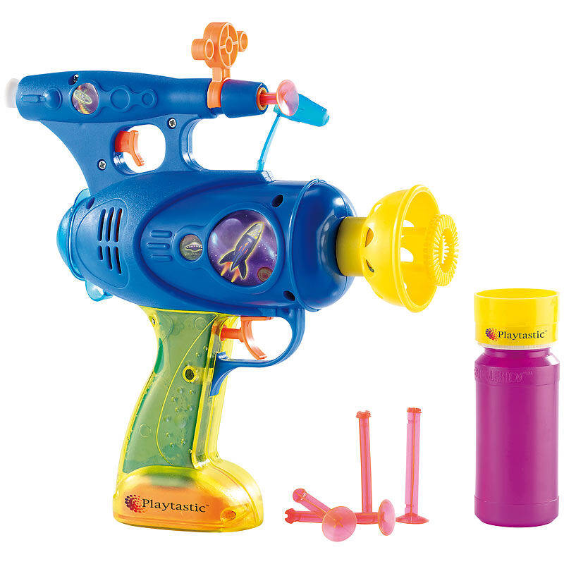 Playtastic 3in1-Spielzeugpistole: Schießt Seifenblasen, Wasser & Gummipfeile