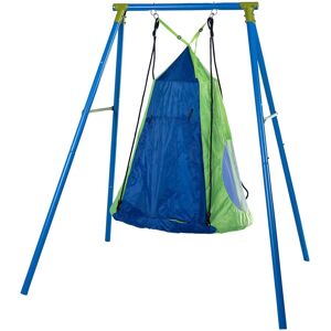 Schaukelkombination SANDORA Schaukeln blau (blau, grün) Kinder Schaukel Wippen mit Nestschaukel 100 cm Ø und Überwurfzelt