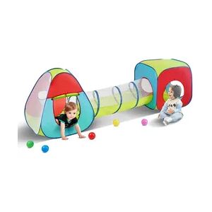 VEVOR 3-in-1-Spielzelt für Kinder mit Tunnel für Jungen, Mädchen, Babys und Kleinkinder, Pop-Up-Spielhaus für drinnen und draußen mit Tragetasche und Spanngurten als Geburtstagsgeschenk, Rot/Gelb/Blau
