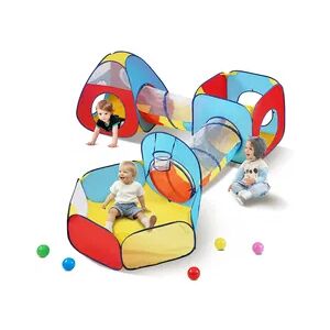 VEVOR 5-in-1-Spielzelt mit Tunnel, Basketballkorb für Jungen, Mädchen, Babys und Kinder, Pop-Up-Spielhaus für drinnen und draußen mit Tragetasche und Spanngurten, Geburtstagsgeschenke, Rot/Gelb/Blau