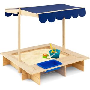 Sandkasten Holz, Sandbox mit verstellbarem Dach & seitlicher Eimer, bodenloses Design, Sandkiste für Kinder 115 x 115 x 121 cm - Costway