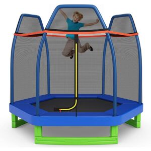 COSTWAY Trampoline Enfants 166cm avec Filet de Sécurité Respirant,36 Ressorts Protégés Structure Acier Galvanisé Tapis de Saut PP Bleu